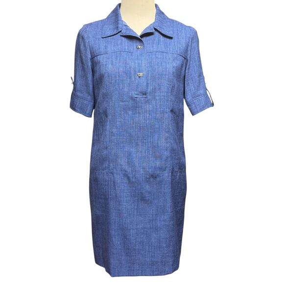 Tahari 6220M386 Popover Short Sleeve Turn Lock Shift Dress Blue 4 - Picture 2 of 6